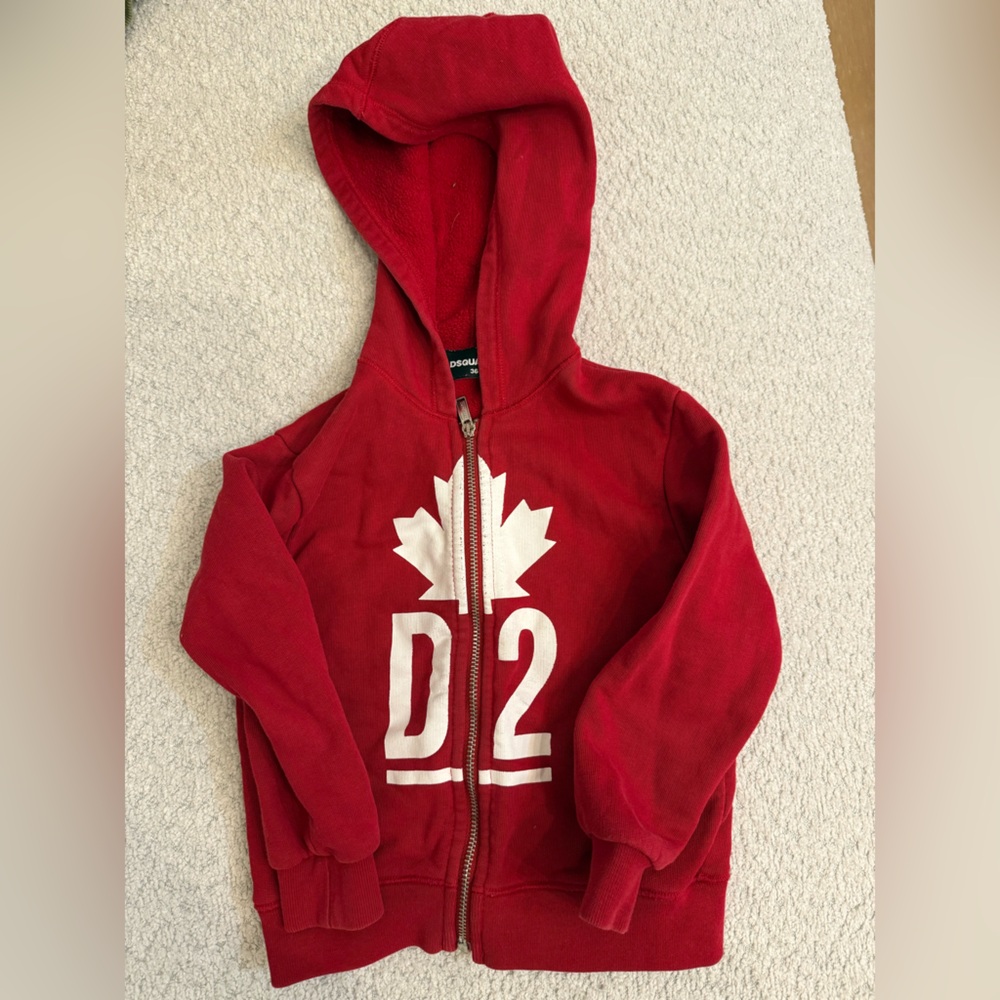 DSQUARED2 Red Kids Hoodie with White Maple Leaf
